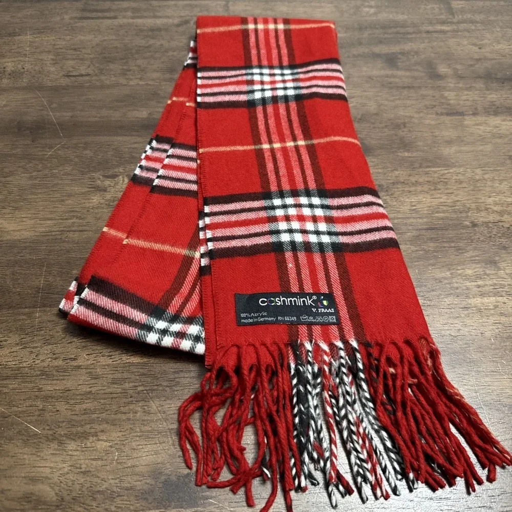 100% Acrylic Cashmink V Fraas Red Plaid Winter Scarf Tartan 12x60 Germany